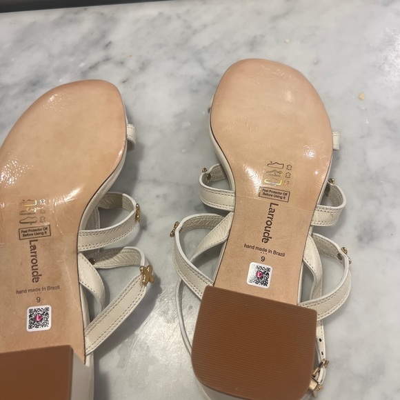 Larroudé Harmony Block Heel Sandals White w/ Gold Sz 9 - Picture 13 of 16